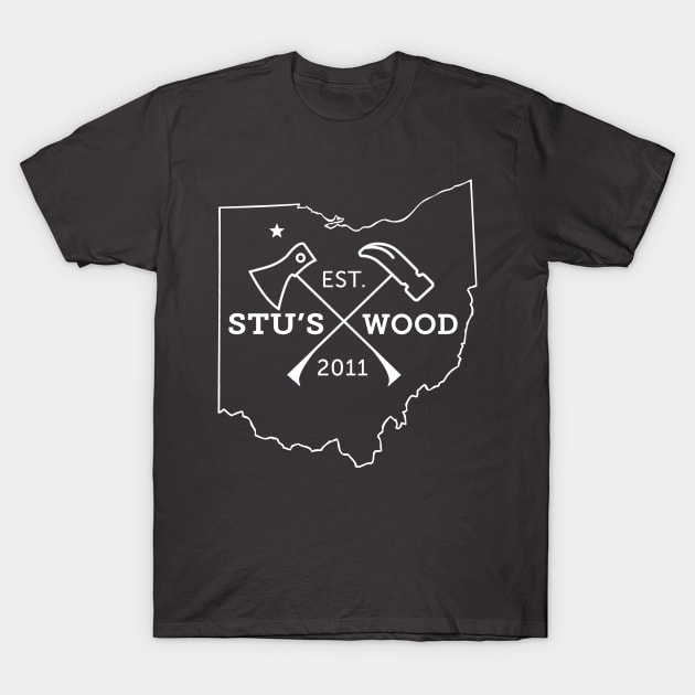 Stu's Wood Ohio - White Logo T-Shirt by stuswood